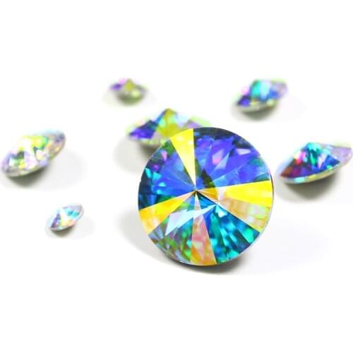 AB Color Rivoli Fancy Stone Glitter 3D Pointed Back Round Rhinestone k9 Glass Crystal Stone Gems For DIY Crafts Jewelry Making