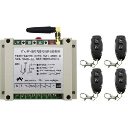 New DC12V 24V 36V 48V 10A 2CH 2Channe RF Wireless Remote Control Switch teleswitch With 4*metal Transmitter For Learning code