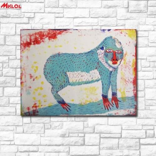 Large Wall Art Blue Baboon Canvas Painting For Living Room Home Decoration Oil Painting On Canvas Wall Painting Unframed