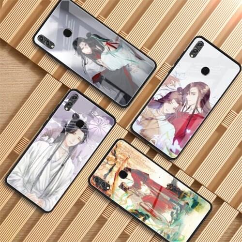 Tian Guan Ci Fu black Tempered Glass Phone Case For Huawei P20 P30 P40 P40 Lite Pro Psmart Mate 20 30 Cover Shell