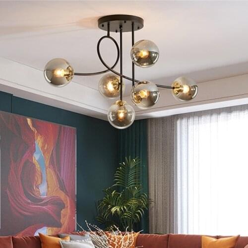 Colored glass lamps Modern LED for living room Bedroom AC85-265V art chandelier Bedroom Indoor Ceiling black and gold chandelier