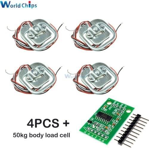 4Pcs 50kg Human Scale Load Cell Weight Sensors+HX711 AD Module Body Load Cell Weighing Sensor Pressure Sensors Measurement Tools