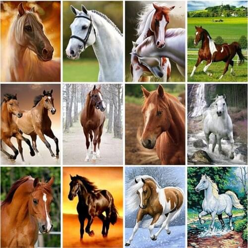 DIY Horse 5D Diamond Painting Full Round Drill Animal Diamond Embroidery Cross Stitch Kits Mosaic Wall Art Home Decor
