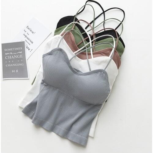 Elastic Knitted Thread Crop Tops Women Lingerie Pad Sexy Backless Vest Top Exposed Belly One-piece Female Camisoles Underwear