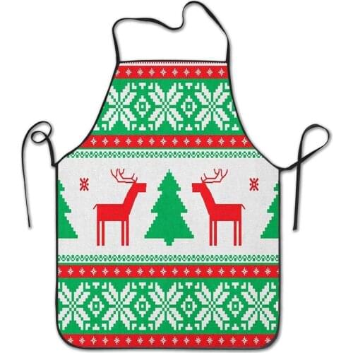 Kitchen Baking Personality Apron Restaurant Chef Garden Handmade Apron Knit Style Graphic Reindeer Star and Snowflake Holiday