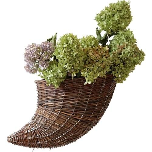 Ox horn shape nature wicker hand woven hanging flower basket