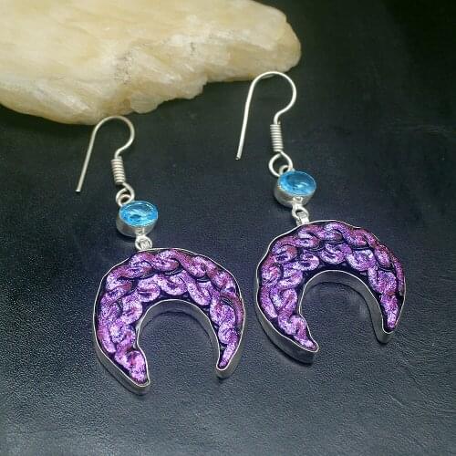 Gemstonefactory Big Promotion 925 Silver Dichroic Glass Blue Topaz Women Ladies Jewelry Gifts Dangle Drop Earrings 20212039