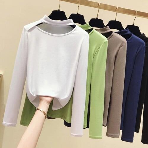 Gkfnmt 2020 Long Sleeve T shirt Women Tshirt Cotton Chic Korean Style White Fall Winter T-shirt Women Clothes Tee Shirt Femme