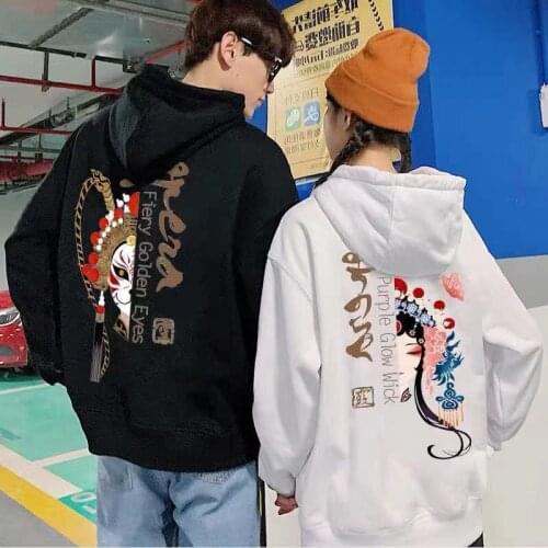 Chinese style Peking opera facial makeup couple hoodie autumn and winter national ancient plus loose casual pullover y2k hooded