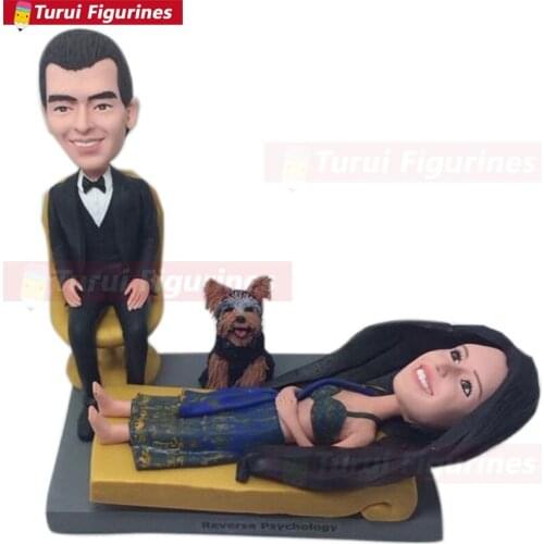 Custom Indian Bride Therapist Personalized Wedding Cake Topper Psychology Therapist Pet Bobble Head Clay Figurine bobblehead