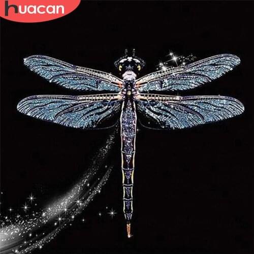 HUACAN 5d Diamond Painting Black And White Animal DIY Diamond Embroidery Dragonfly Rhinestones Pictures Home Decor Kits