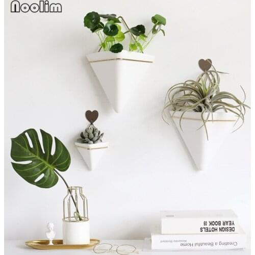 Nordic Style Ceramic Wall Hanging Flower Pot With Iron Frame Creative Green Plant Container Home Decoration Ornaments