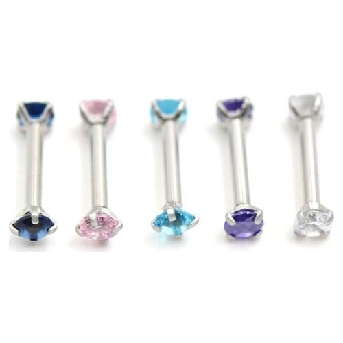 3mm Round Eyebrow Stud Straight Barbell Mixed Colors Zircon Stainless Steel Ring Crystal Lip Stud