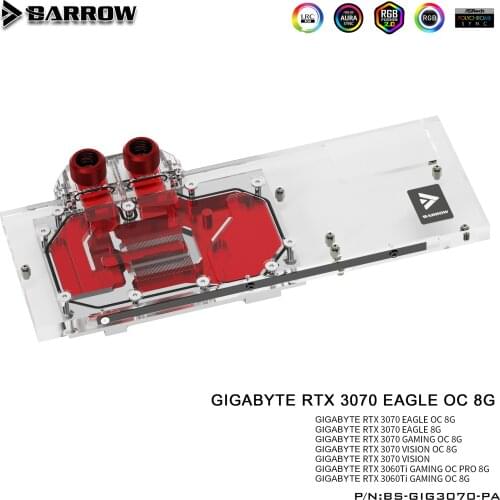 Barrow GPU Water Cooling Block for GIGABYTE Geforce RTX 3070 GAMING OC, Full Cover ARGB GPU Cooler, BS-GIG3070-PA