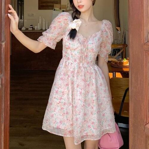 Summer Lace Floral Ladies Dress Fashion Short-Sleeved Elegant WomenS Casual Party Dress Korean Version y2k Dress 2021