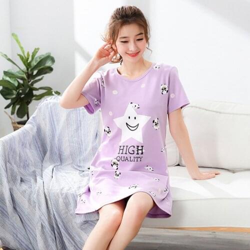 Summer Women Cotton Sleepwear Home Dress Nightshirt Causal Plus Size Nightdress Cartoon Ladies Nightgown 3XL Women Sleep Lounge