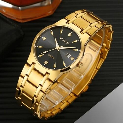Wwoor Wrist Watch Men 2021 Luxury Brand Business Golden Male Wristwatch Waterproof Stainless Steel Quartz Gold Watches Men 2021