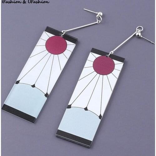 New 2021 Japanese Anime Demon Slayer Wholesale Cosplay Prop Kimetsu No Yaiba Tanjirou Kamado 1 Pair Earrings Cosplay Accessores