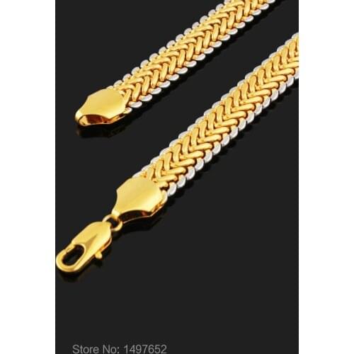 New Trendy Two Tone Necklace Gold/Silver Plated 11MM 22 Inches Snake Chain Necklaces Jewelry Men