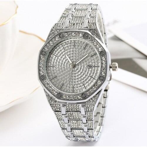 New Skystar Burst Steel Belt Full Diamond Womens Fashion Form Calendar Octagonal Dial Calendar Quartz Womens Watch Luxury