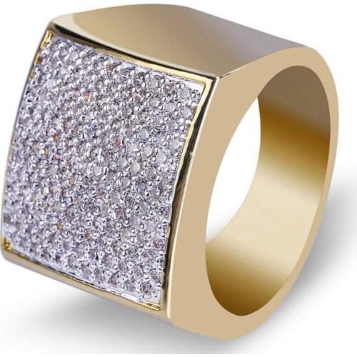 New Style Hip Hop Men Jewelry Ring Copper Gold Color Plated Iced Out Micro Pave CZ Stone Rings With 7 8 9 10 11 Wholesale Best