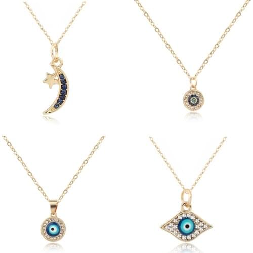 1PC New Trendy Rhinestone Evil Eye Moon Necklace Choker For Women Chic Gold Color Sun Ball Clavicel Chain Collar Jewelry Gift