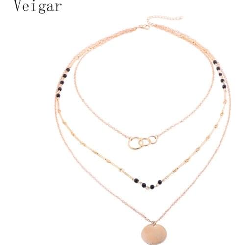 Circle Clavicle Chain Beads Necklace Round Pendant Necklaces Female 2018 Fashion Jewelry Layered Necklaces Ladies Party Necklace