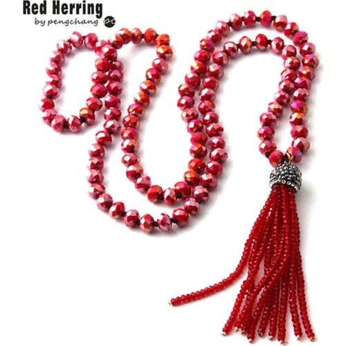 Fashion Knotted Glass Crystal Beads Ethnic Necklace Bohemian Tribal Jewelry Crystal Tassel Halsband For Women Bead Neck