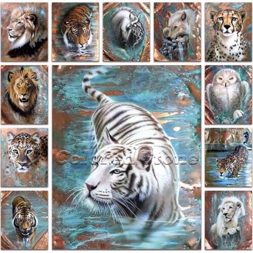 Full Round Diamond embroidery Colorful lion 5D DIY Diamond painting Cross stitch animal tiger Full Square Diamond mosaic horse