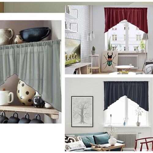 Sheer Voile Triangular Curtain White Window Treatments for kitchen balcony Ribbon hem 1 Set