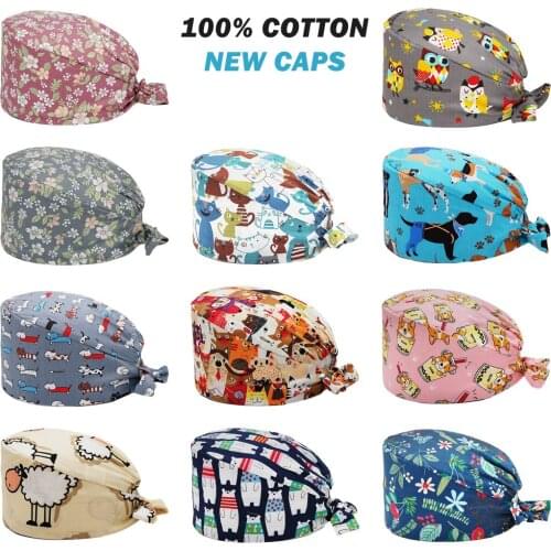 Anime Scrub Cap Adjustable Cotton Working Nursing Caps Dentist Chef Dust Ai Lab Pet Shop Beauty Salon Elastic Scrubs Hats Unisex
