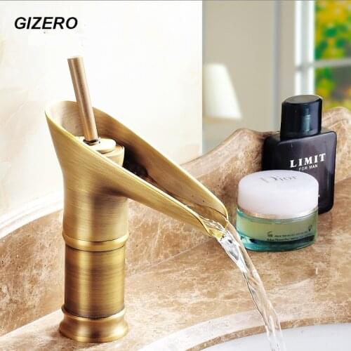 Bathroom Basin Faucets Hot and Cold Water Deck Mounted Water Taps Vanity Sink Mixer Taps Antique Brass Faucet Crane ZR148