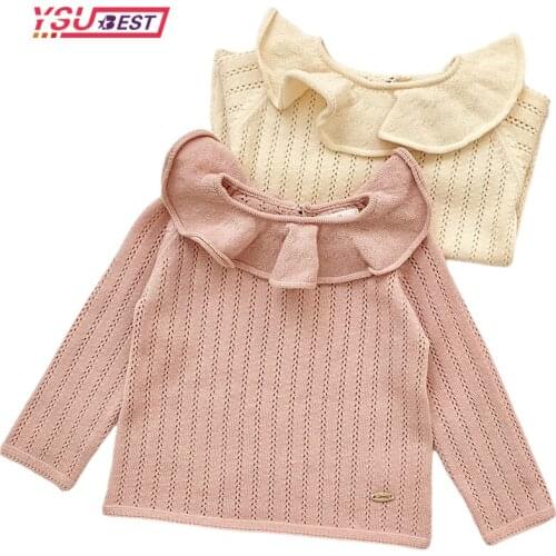 0-4Yrs Newborn Baby Girls Sweater Soft Breathable Cotton Knitted Thin infant Baby Pullovers Sweet Ruffle Lace Collar Pullovers