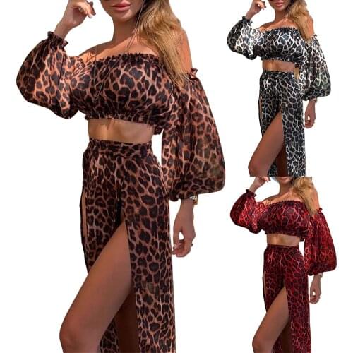 Women Sheer Bikini Cover-ups Set See-through Long Sleeve Crop Tops and Cover Up Skirts Two Piece Swimwear Beach Dresses