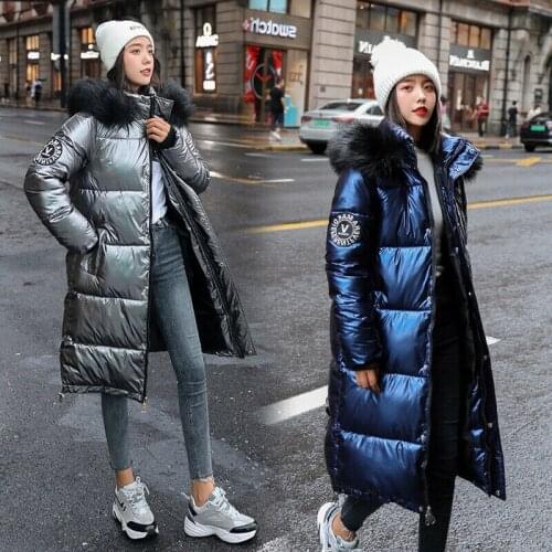 2020 New Fashion Loose Trend Casual Winter Quilted Jacket Womens Down Cotton Parka Long Fur Collar Hooded Coat Solid Color Hot