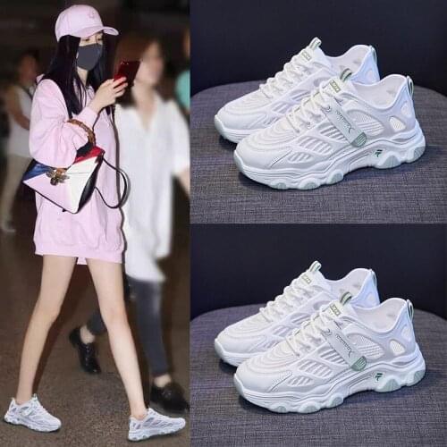 2021 Women Chunky Sneakers Fashion Spring New Platform Shoes Woman Breathable Mesh White Sneakers Lace-up Women Casual Shoes