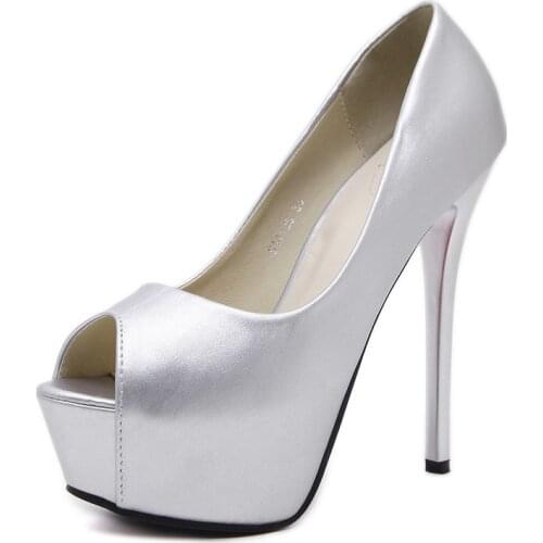 Women Pumps PU 14CM Thin High heels Shoes Sexy Slip On Peep Toe waterproof fashion Dress Party Wedding women shoes 2020 Black