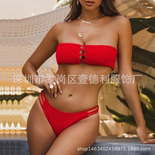 2021 Women Tube Top Bikini Beach Wear Two Piece Set Swimming Suit for Women Push Up Red Swimwear Swimsuit Green Bathing Suit