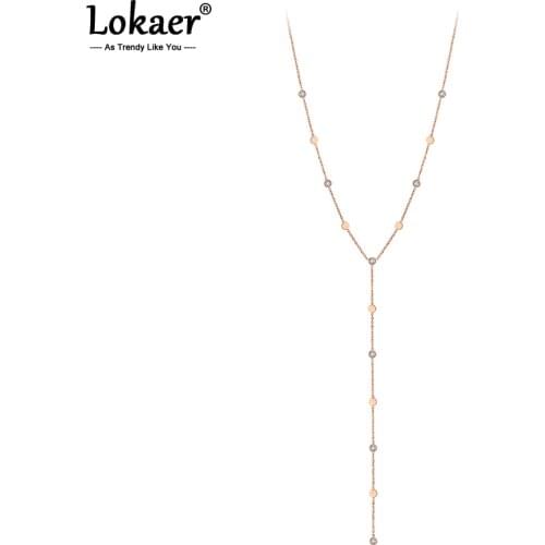 Lokaer Original New Titanium Steel CZ Crystal Charm Pendant Necklaces Jewelry Trendy Rose Gold Choker Necklace For Women N20069