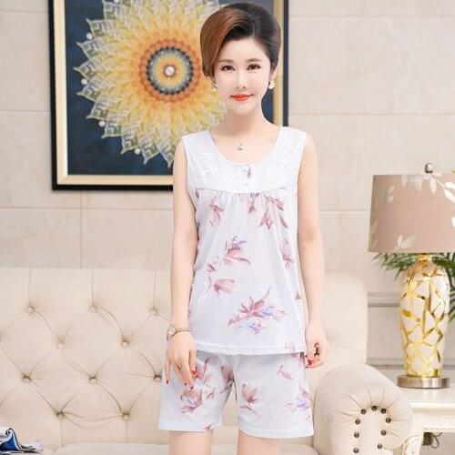 Plus Size M-4XL Pure Cotton Women Pajama Sets Small Flower Sleepwear Vest Casual Tracksuit 2 pieces Sexy Summer Home Lounge Gift