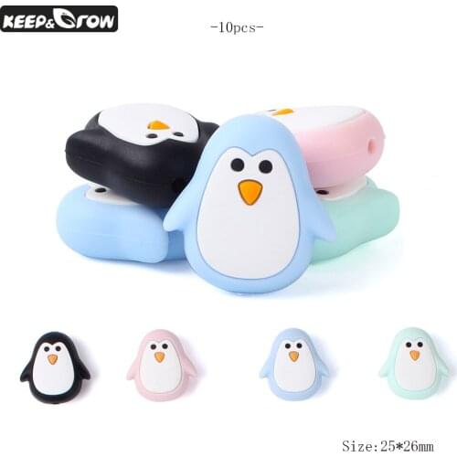 Keep&Grow 10pcs Cartoon Mini Penguin Silicone Beads Baby Teether BPA Free DIY Baby Teething Necklace Nursing Accessories
