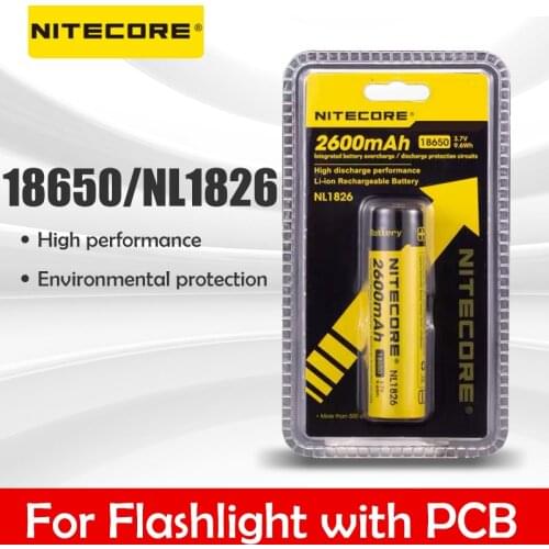 100% Original Nitecore 3.7V 2600mAh 18650 NL1826 Rechargeable Lithium Li-ion battery For Flashlight With PCB Protection board