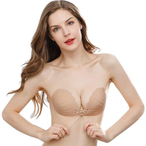 100pcs/ lot Womens Ladies Sexy Reusable Invisible Magic Strapless Self Adhesive Push-up Bra Stick On Gel Backless Silicone Bras