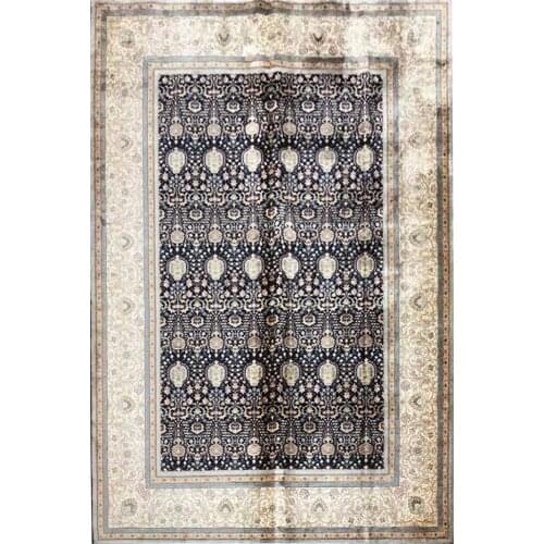 5.5'x8' Black Blue Hand-knotted Persian Silk Carpets Oriental Handmade Area Rug