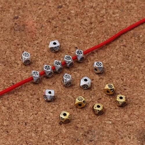 50pcs/lot 4mm Micro Zinc Alloy Polyhedral Loose Beads Tibetan Silver/Gold Bracelets Prayer Space Beads DIY Jewelry Accessories