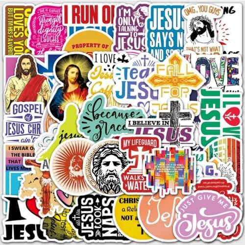 50PCS Cartoon Jesus Christians Religion Sayings Stickers Skateboard Guitar Suitcase Graffiti Luggage Motorcycle DIY Sticker