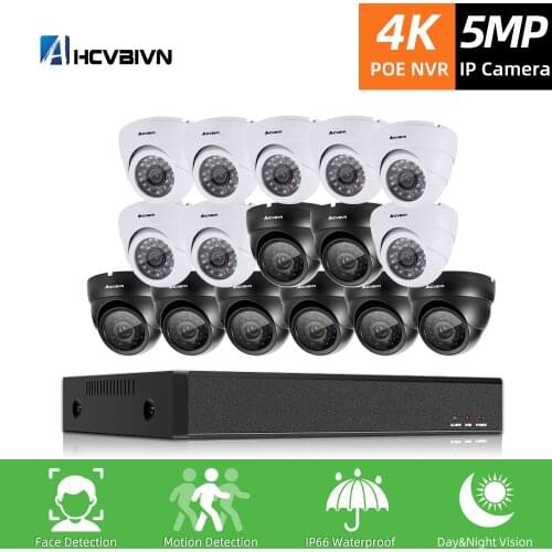 AHCVBIVN H.265+16CH 4K 5MP POE NVR CCTV Camera System AI Ultra HD Outdoor Waterproof Security IP Camera Video Surveillance Set