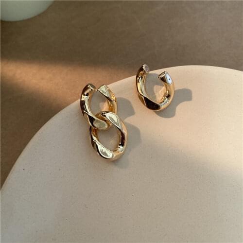 Asymmetric Hiphop Earrings for women Golden Metal Geometric Stud Earrings Statement Korean Chain Fashion Jewelry Wholesale Gift