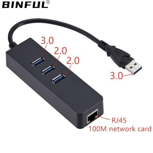 BINFUL Drive-free USB to RJ45 100M network card 3.0 HUB with 100M network card USB network card splitter USB flash drive read