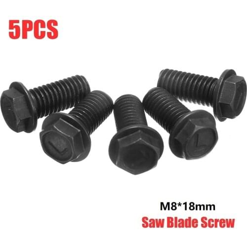 5pcs Metal Saw Blade Bolt M8 X 18mm Left Hand Thread Hex Head Flange For Cutting Machine Tool Parts Black Saw Blade Screw